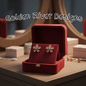 18K Gold Plated Pink Flower Zircon Earrings